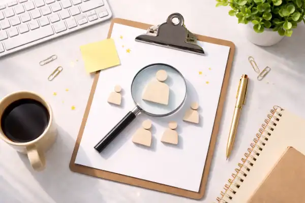 Shared System Careers Human resources and recruitment concept with magnifying glass and icons.