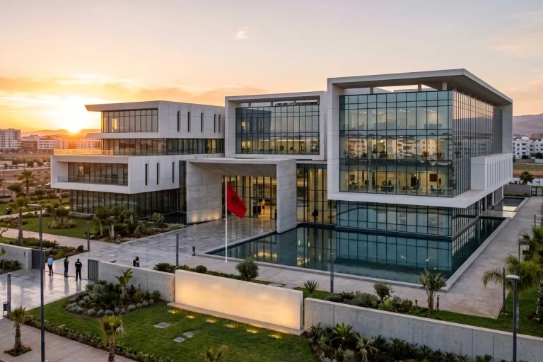 Moroccan administrative building with digital service interface